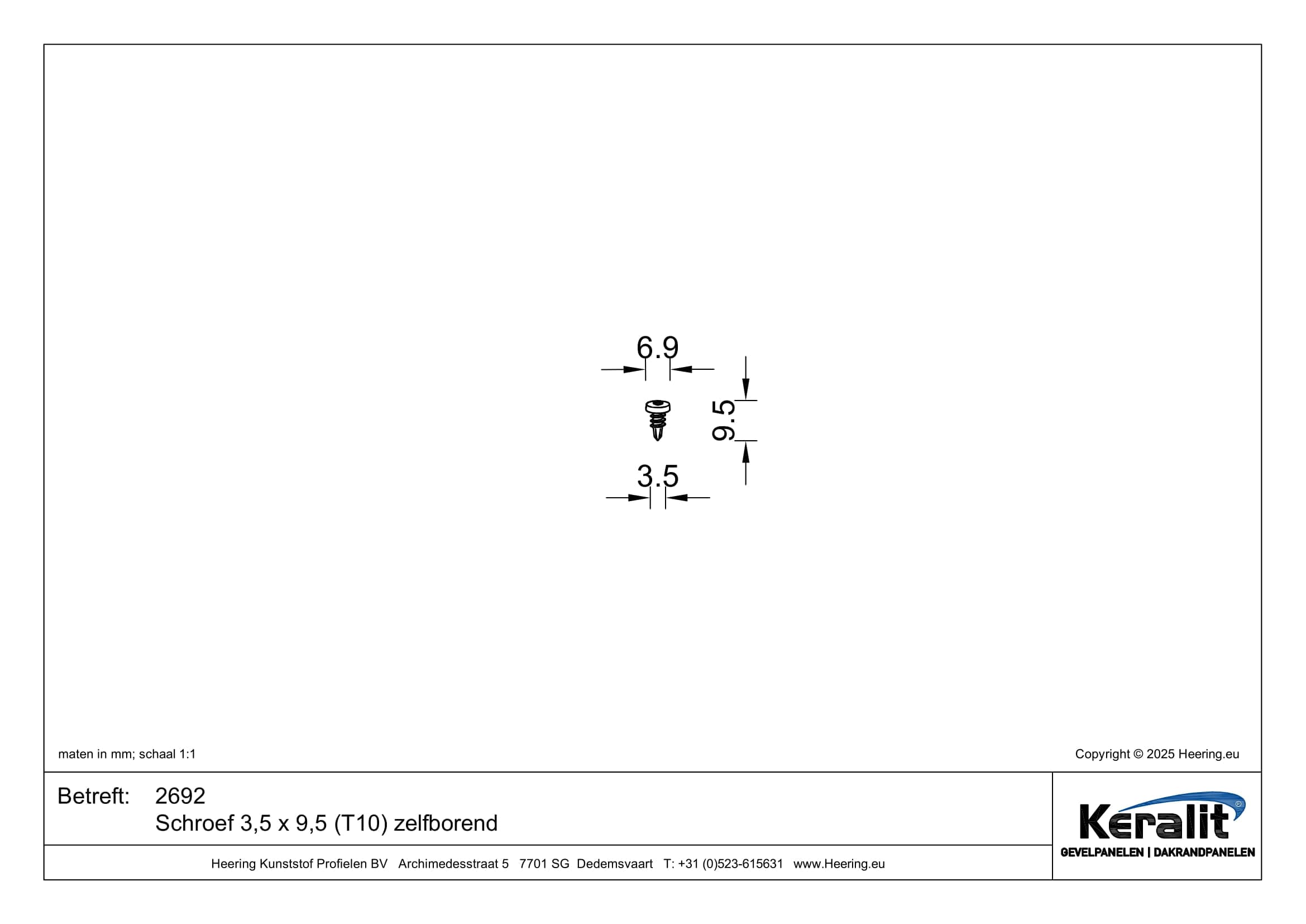 Schroef 3,5x9,5 zelfb. rvs 100 stuks