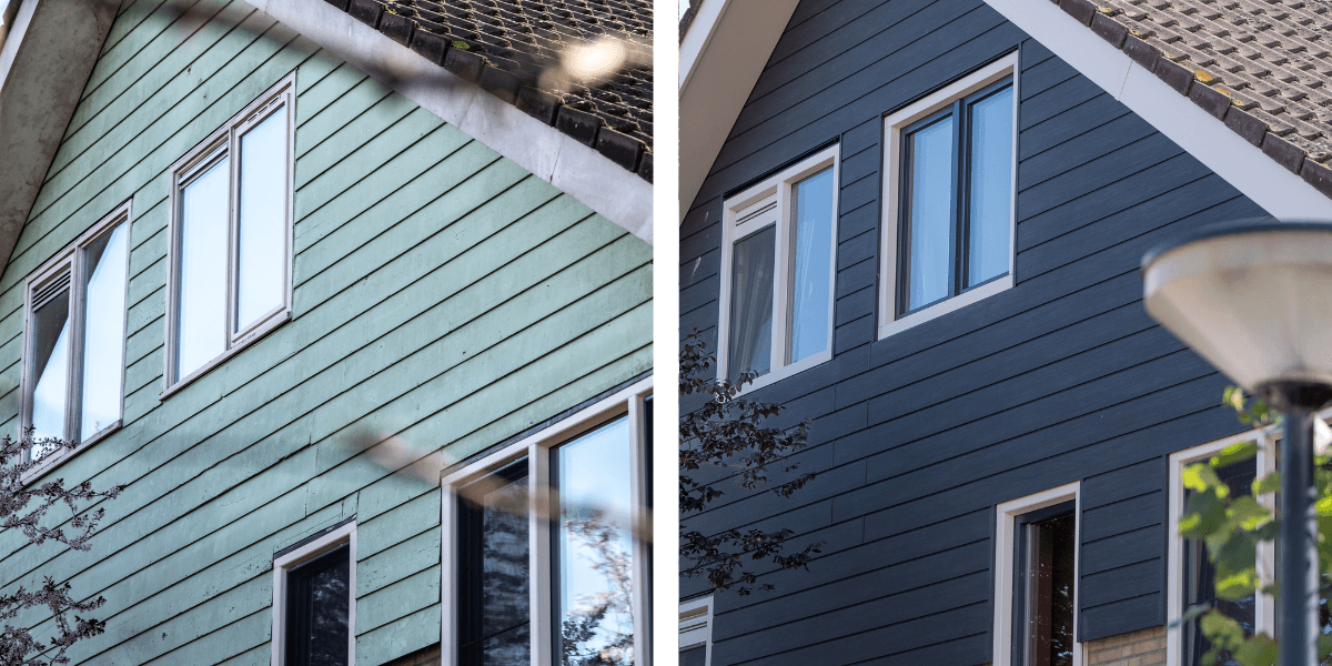 Keralit gevelbekleding sponningdeel 167 mm in zwart eiken before & after